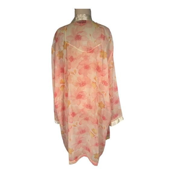 Valerie Stevens Floral Slip Dress & Robe Set XL Sheer Pink Lounge Nightgown Set - Picture 2 of 16